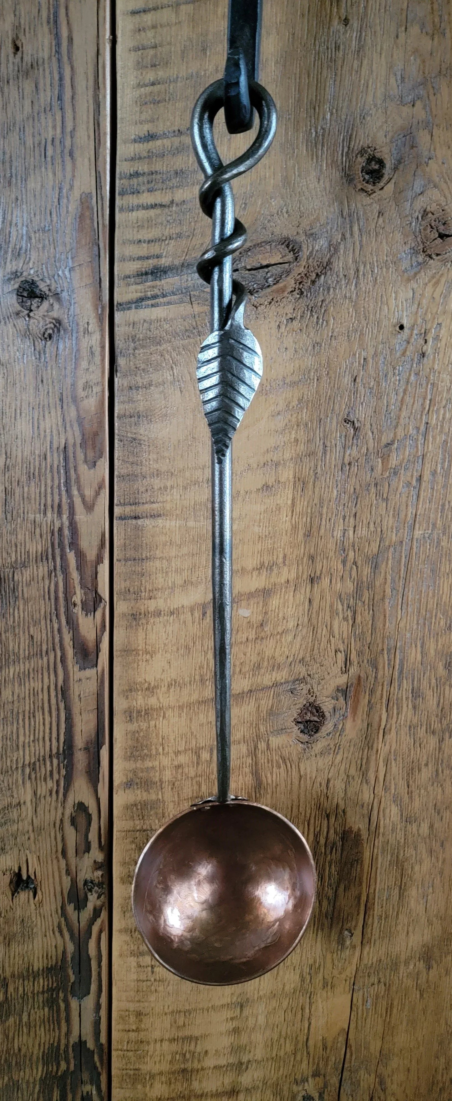 Hand Forged Solid Copper Egg Spoon With Steel Leaf Handle Slotted Spoons Kitchen Accessories