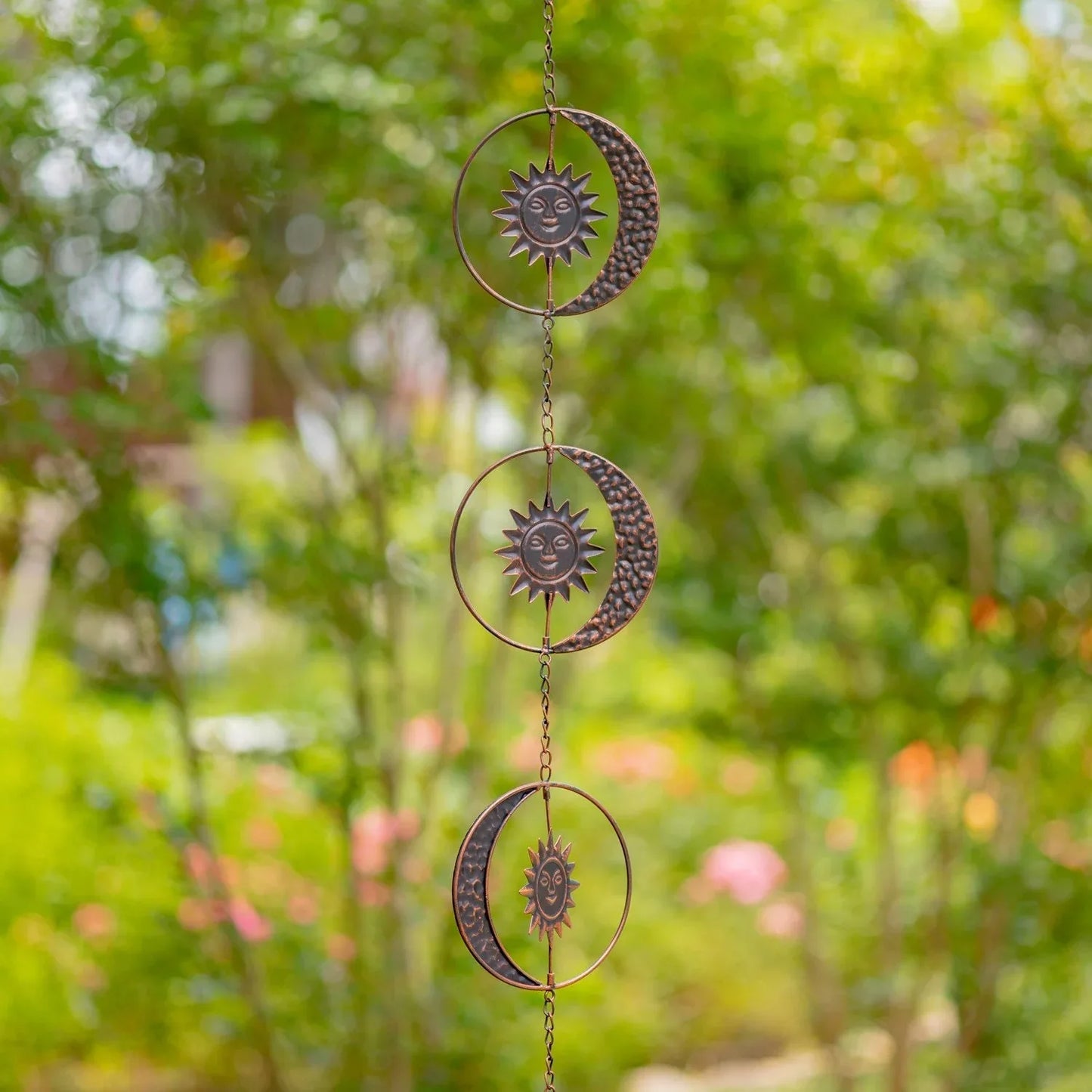 Antique Bronze Sun and Moon Rain Chain Rain Chains