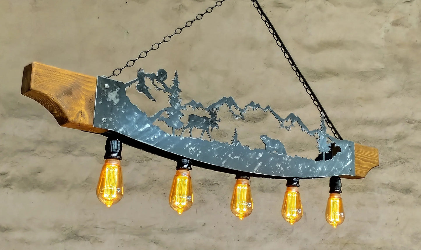 Moose and Mountain Scene Rustic pendant light Lighting Lighting