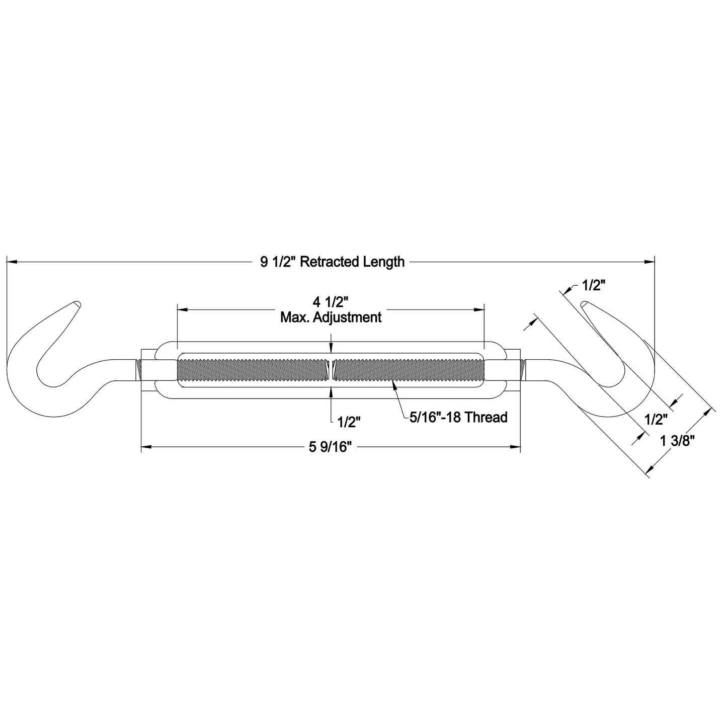 5/16" dia. Hook to Hook Turnbuckles