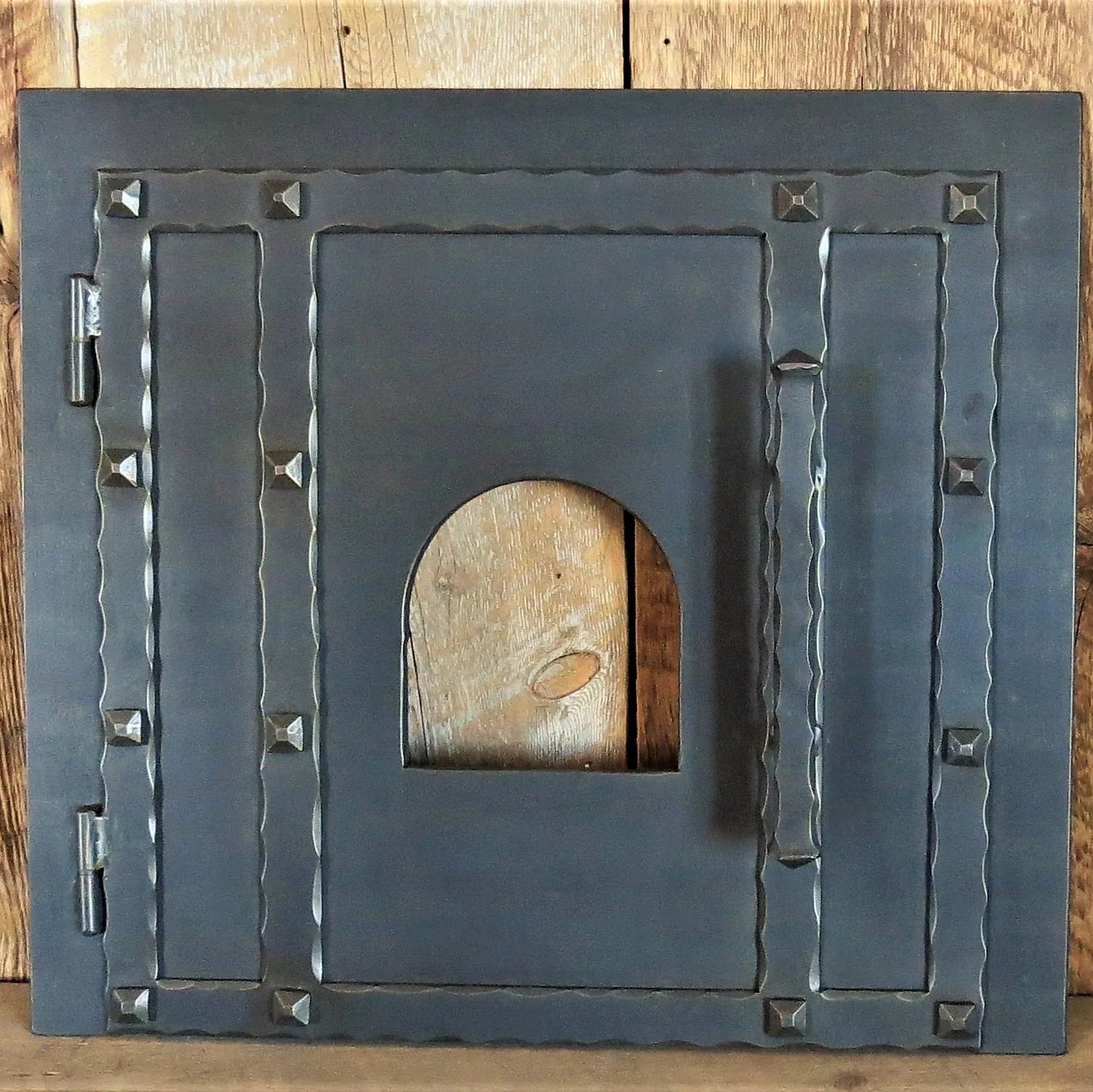 hinged custom sized iron pizza oven door for square opening