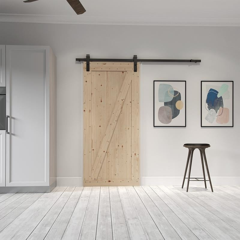 Farm Style Sliding Door, Unfinished with Sliding Door Hardware Kit Barn Door Kit