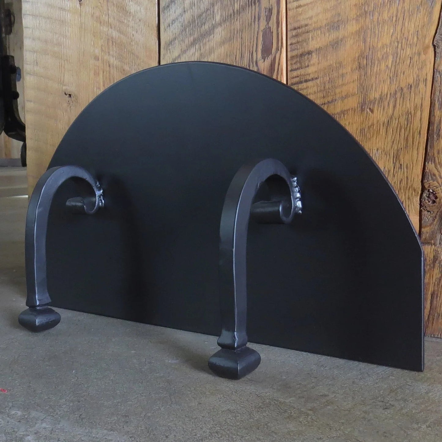 Custom Victorian Arched Freestanding Pizza Oven Door with scrolled handle