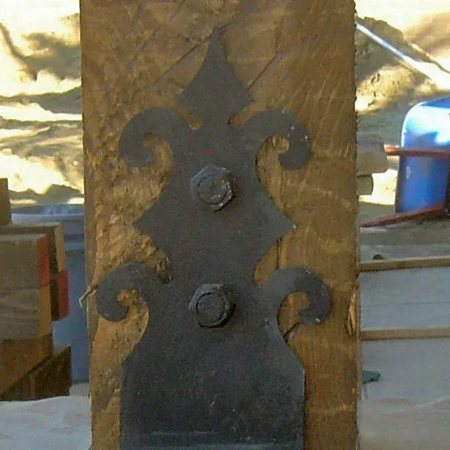 Romanesque Iron Faux Post base Brackets & Reinforcement Braces Post Base